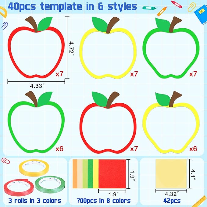 Renbuzhu 40PCS Back to School Apple-Shaped Crafts Bulk: Tissue Paper Sign Suncatchers, First Day of Classroom Activities DIY Kit, Fall Decorations, Window Stained Glass Effect Art Supplies