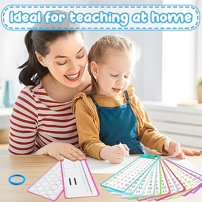 Subtraction Flash Cards 1-12, 15PCS Times Table Flash Cards Chart, with Dry Erase Markers Sorting Ring, 1st, 2nd, 3rd Grades Educational Math Subtraction Game for Kids Classroom Home