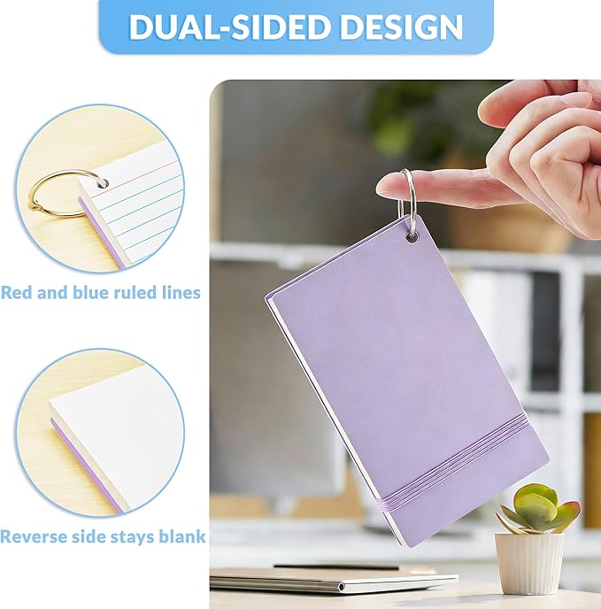NEEWAY Ruled Index Cards with Ring 3x5 Inches, 200 Count Note Cards Lined, Flash Cards with Rings for Studying, Home and Office (Light Purple)
