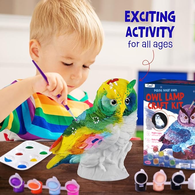 LAOESE Paint Your Own Owl Lamp Kit, Art Supplies Painting Kits for Kids 6-12, Arts and Crafts for Kids Ages 8-12, Owl Toy Girls Boys Birthday Gifts for Kids Ages 3 4 5 6 7 8 9 10 11 12+