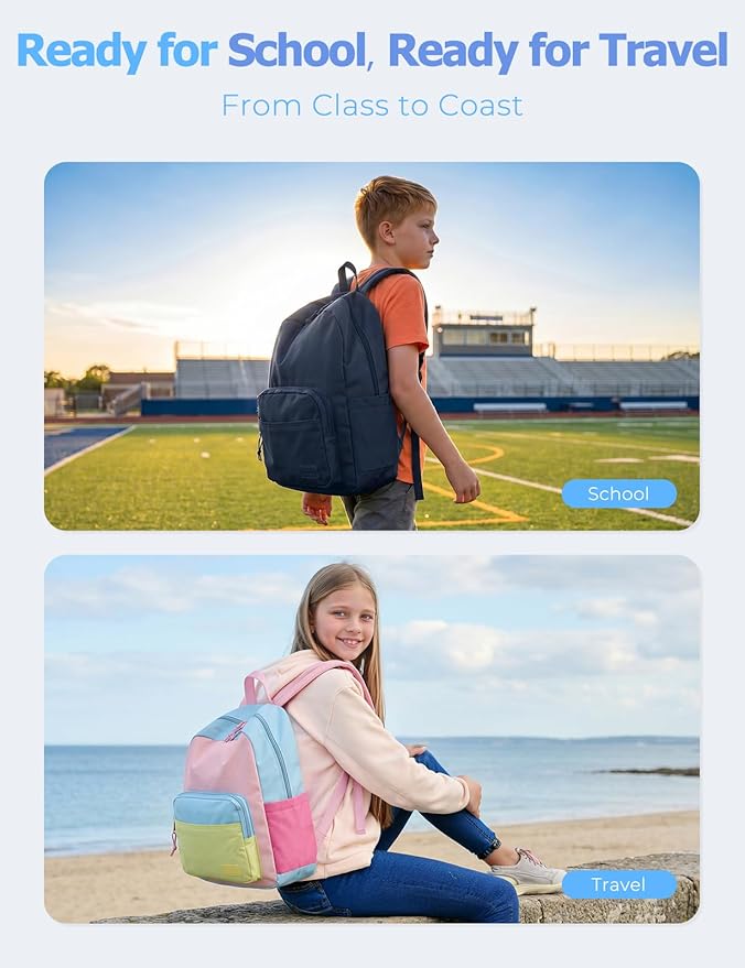 VASCHY School Backpacks, Lightweight Bookbag Schoolbag for Boys Girls Casual Basic Simple Daypack for Men Women Navy