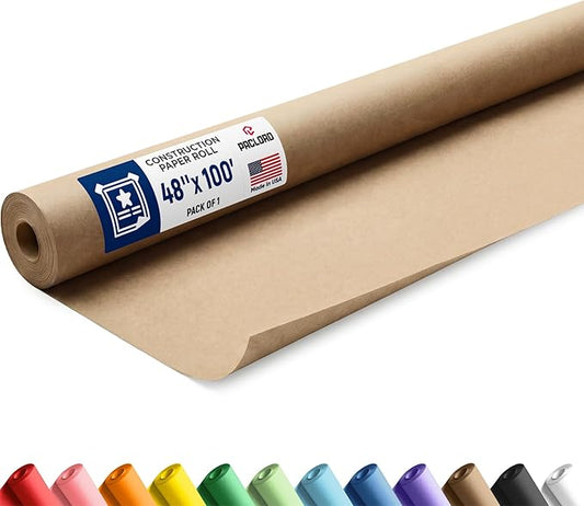 Natural Kraft Brown Construction Paper Roll 48" x 100 ft – Made in USA – 48" Bulletin Board Paper for Classroom & School, Teachers & Kids