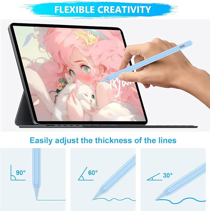 Stylus Pen for iPad A16/10th/9th Generation, 10Mins Fast Charge for Apple Pencil&iPad Pen, Compatible with iPad A16/10th/9th/8th/7th/6th/Pro 13''11''M4/12.9 inch/Air 11'' 13'' M3/M2/Mini 6/5