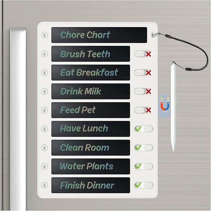 Autonomier Upgrade 1Pack LCD Writing Tablet Magnetic Chore Chart, to Do List ADHD Tool, 10.3"X7.1" One-Click Clear Digital Rewritable Board for Fridge with 8 Sliders