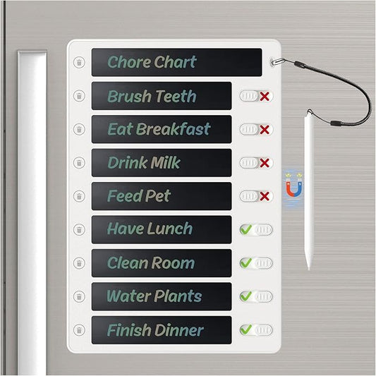 Autonomier Upgrade 1Pack LCD Writing Tablet Magnetic Chore Chart, to Do List ADHD Tool, 10.3"X7.1" One-Click Clear Digital Rewritable Board for Fridge with 8 Sliders