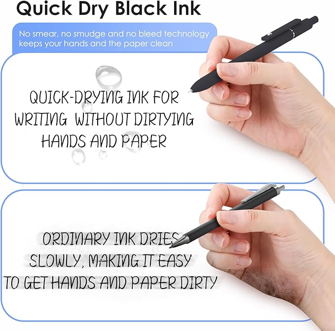 Gel Pens, 6PCS 0.5mm Black Ink Fine Point Pens With Smooth Writing, Office Supplies, Anniversary Birthday Gifts for Men Women, Quick Dry Pen For Journaling, Nurse Aesthetic Pen (Elegant Black)