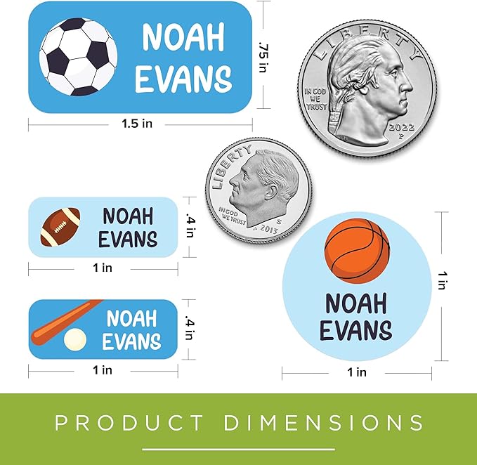 Personalized Daycare Name Labels for Kids, (130 Pack) Waterproof Custom Name Stickers for Clothing Tags, Lunch Boxes and School Supplies, Made in USA by MSC -Sports