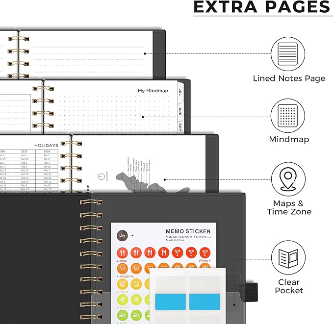 AHGXG Academic Planner 2026-2027, July 2026 - June 2027, Weekly and Monthly, 5.7" x 8.3", for Women, Teacher, Student, School, 12-Month Tabs, Flexible Plastic Cover (Black)