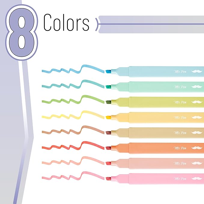 Mr. Pen- Aesthetic Highlighters No Bleed, 8 Pack, Pastel Colors, Chisel Tip, Cute Highlighters Assorted Colors for Journaling, Highlighting, Underlining, Fast Dry, Back to School Supplies
