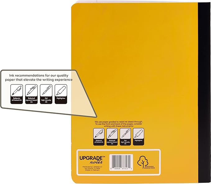 Composition Notebook, Wide-Ruled Paper, Resists Ink Bleed-Through, 100 Sheets, Size 9.75” x 7.5”. Solid Colors, 4-pack