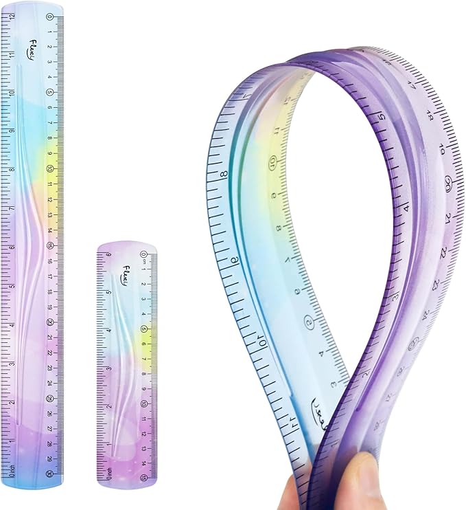 12 Inch & 6 Inch Flexible Ruler, Bendable Plastic Ruler, Soft Bendable Gradient Color Rulers with Centimeters and Inches for Student School Classroom Office Supplies