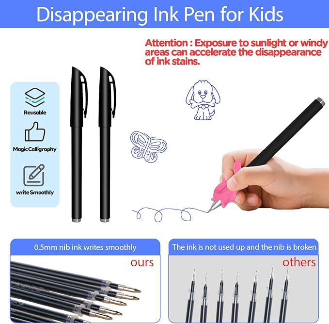 AALGO Magic Pens & Refills for Magic Copybooks,Grooved Kids Book Disappearing Ink Pen for Hand Writing Practice Books,Magic Grooved Writing Pens for Tracing Books Material for Kindergarten Kids