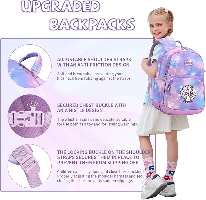 Cusangel Kids Backpack for Girls Boys Preschool,in 5-10 Ages Elementary and Toddler,Daycare Backpacks for Girls 5-10,18L kindergarten Lightweight bookbag With Pencil bag,Whistle,Front Chest Buckle