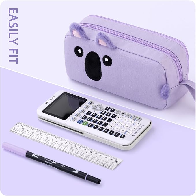 CICIMELON Cartoon Pencil Case, Large Capacity Pen Pouch with Embroidered Animal Design, School Supplies Bag for Kids, Teens, Students (Purple Koala)