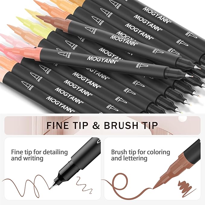 Skin Tone Markers, 12 Pack Dual Brush Pens for Art Drawing Sketching