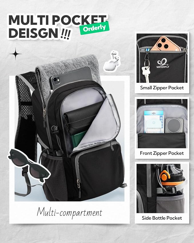 WATERFLY Packable Hiking Backpack, 20L Small Lightweight Foldable Daypack | Phone Pocket, Only 3 Steps Foldable, Breathable Shoulder Strap, Comfortable Folding Bag Pack for Women Men Travel Outdoor