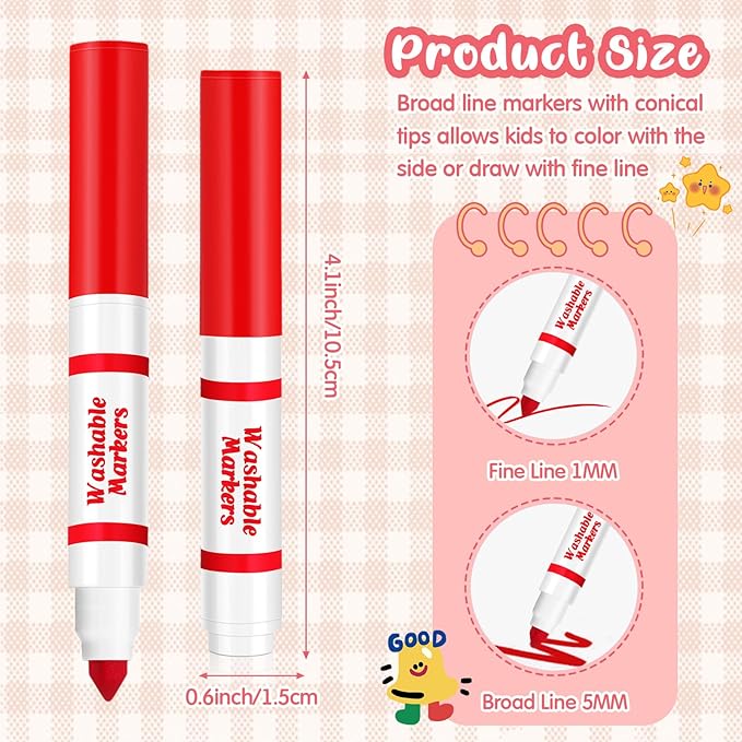 30 Pcs Mini Washable Markers Bulk Broad Line Conical Tip Washable Mark Pen Set Short Coloring Paint Pen for Kid Art Projects Teacher Student Toddler Party Favors Classroom, Ages 6+(Red)