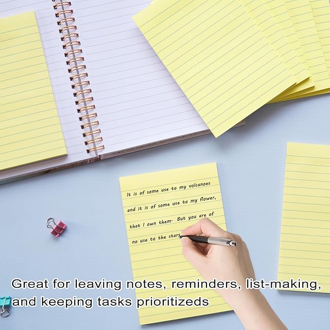9 Pack Lined Sticky Notes 4x6 in Post, Yellow Large Notepads with Lines, Strong Adhesive, Self-Stick Pads for Office, Home, School
