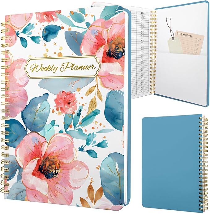Weekly Planner Undated - 52 Weeks To Do List Notebook A5 for Work: Weekly Task, Habit Tracker Journal, Goal Setting, Agenda Sprial Bound Organizer Book for Women Cute Stylish Design, Peony