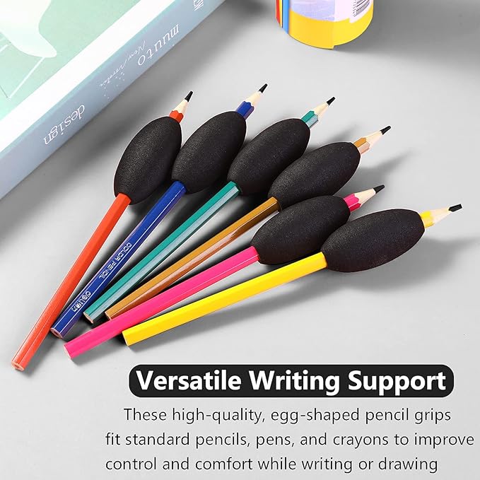 Zonon Writing Aid Trainer for Adults Foam Egg Grips Pen Cushioned Holders Writing Aid Trainer for Handwriting Drawing Preschool Supplies Right or Left Hand Use, 6 Pieces(Black)