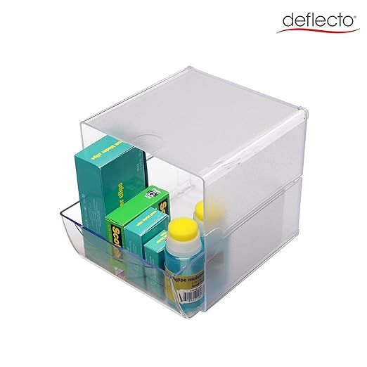 Deflecto Stackable Cube Organizer, Desk and Craft Organizer, 1 Drawer, Clear, Removable Drawer, 6"W x 6"H x 7"D (350801)