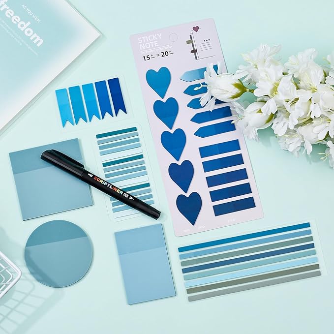 Temiary 1160 Sheets Transparent Sticky Notes with Pen, 3 x 3 Inch Waterproof See Through Clear Sticky Note with Index Tabs Set for Annotating Journaling, Bible Study Book Annotation (Blue)
