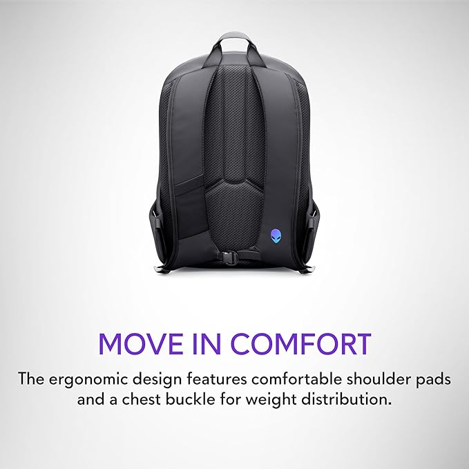 Alienware 16 Backpack - AW5625P - 21L Capacity, 3D Breathable mesh, Magnetic pocket organizers, RFID safe pocket, Weather resistant, 3D Iridescent reflective Alienware logo - Alienware Black