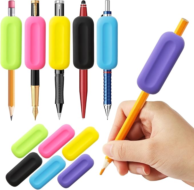 QOUBAI 6 Pcs Silicone Weighted Pencil Grips for Kids Adults Handwriting Aid Improve Penmanship with Autism ADHD Dyspraxia Fine Motor Skills Writing Posture Correction Tools for Classroom (Colorful)