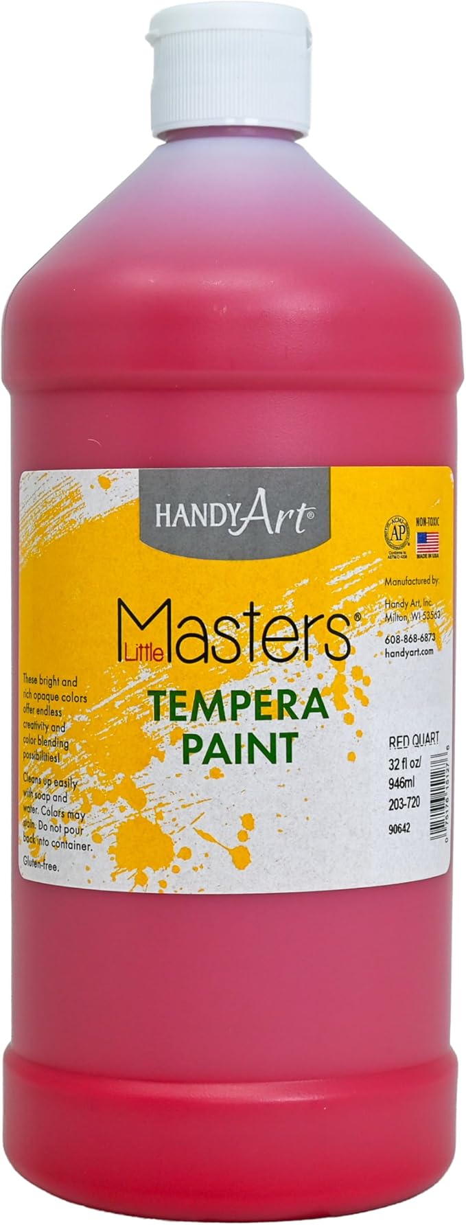 Handy Art Little Masters Tempera Paint, Red, 32 oz Bottle, Bright & Mixable, High Opacity, Washable Colors for Classroom, Students, Kids, Young Artists, Safe & Non-Toxic, Made in USA