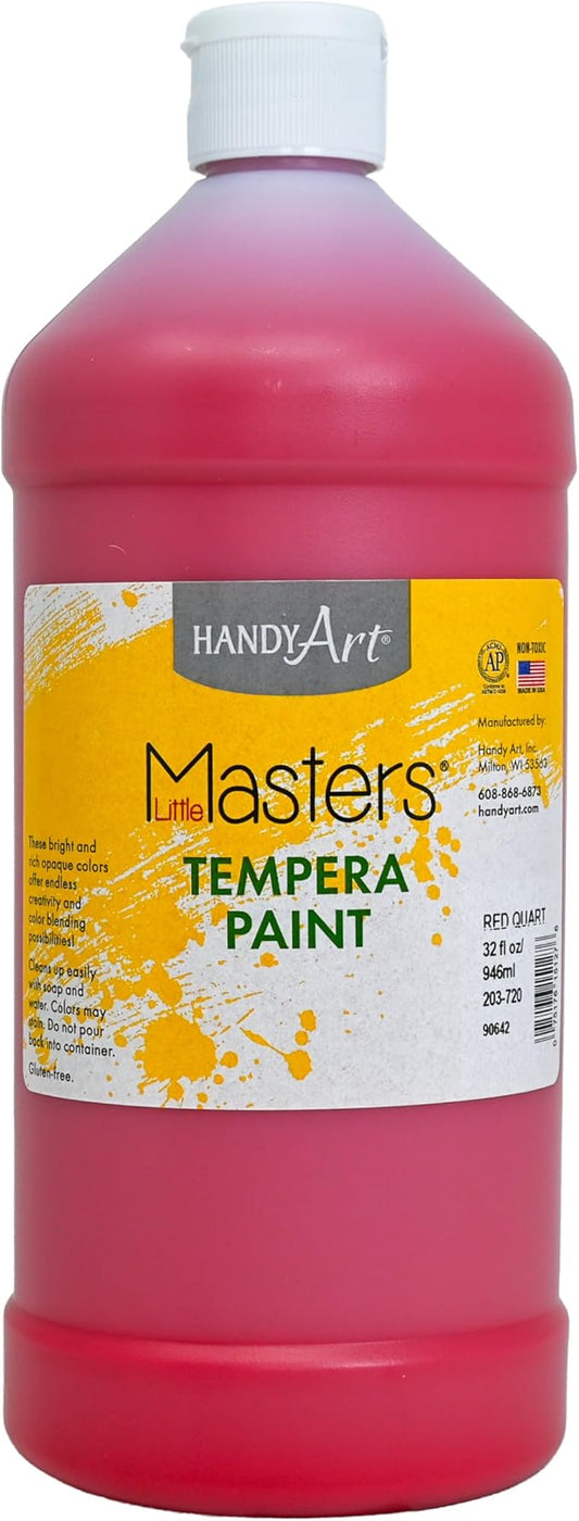Handy Art Little Masters Tempera Paint, Red, 32 oz Bottle, Bright & Mixable, High Opacity, Washable Colors for Classroom, Students, Kids, Young Artists, Safe & Non-Toxic, Made in USA