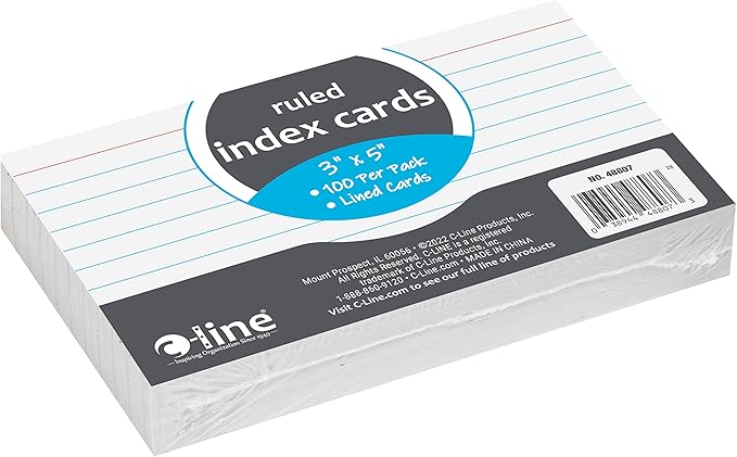 C-Line Index Cards, 3" x 5", White, 100/PK (48807)