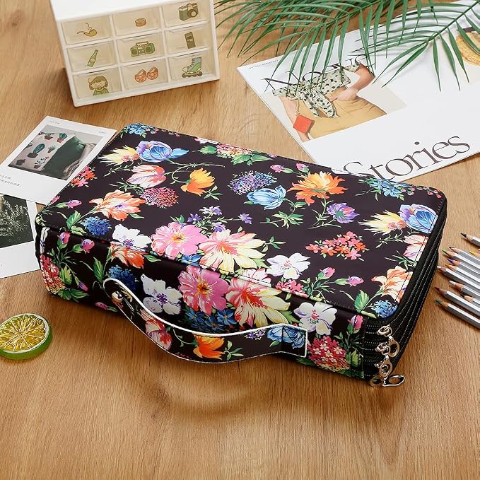 300 Slots Colored Pencil Case Organizer, 4 Layer Bag | Twill Oxford fabric,103 elastic loops,detachable handle,for travel,home storage,drawing tools,creative gifts