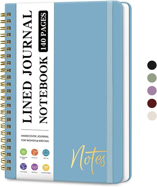 ZOTIA Lined Spiral Journal Notebook for Women, A5 College Ruled Journals for Writing, Hardcover Notebooks for Work, Note taking and Office School Supplies,140 Pages - Baby Blue