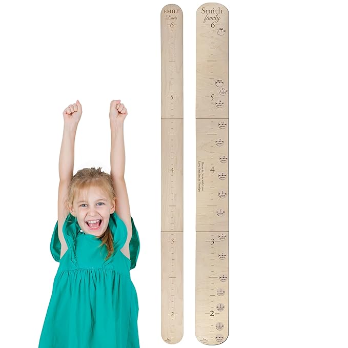 Custom Growth Chart with Height Markers - 6ft Large Wall Ruler Wood Wall Hanging Decor for Baby Boys and Girls, Large Wooden Family Measuring Board, Kids Measurement Growth Chart for Children
