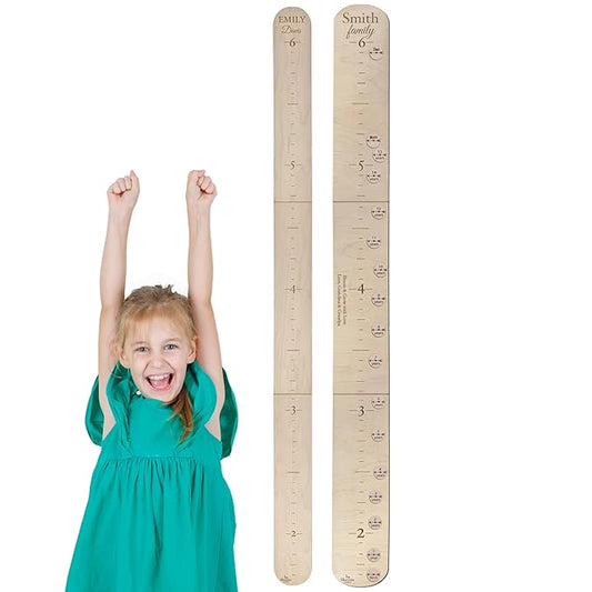 Custom Growth Chart with Height Markers - 6ft Large Wall Ruler Wood Wall Hanging Decor for Baby Boys and Girls, Large Wooden Family Measuring Board, Kids Measurement Growth Chart for Children