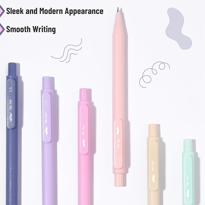 Mr. Pen- Pastel Mechanical Pencil Set with Lead Refills & Erasers, 6 Pack, 3 Sizes, 0.5 0.7 & 0.9mm, 6x Tubes HB Lead Refill, 3x Eraser for School Supplies, Students, Drafting, Drawing & Sketching