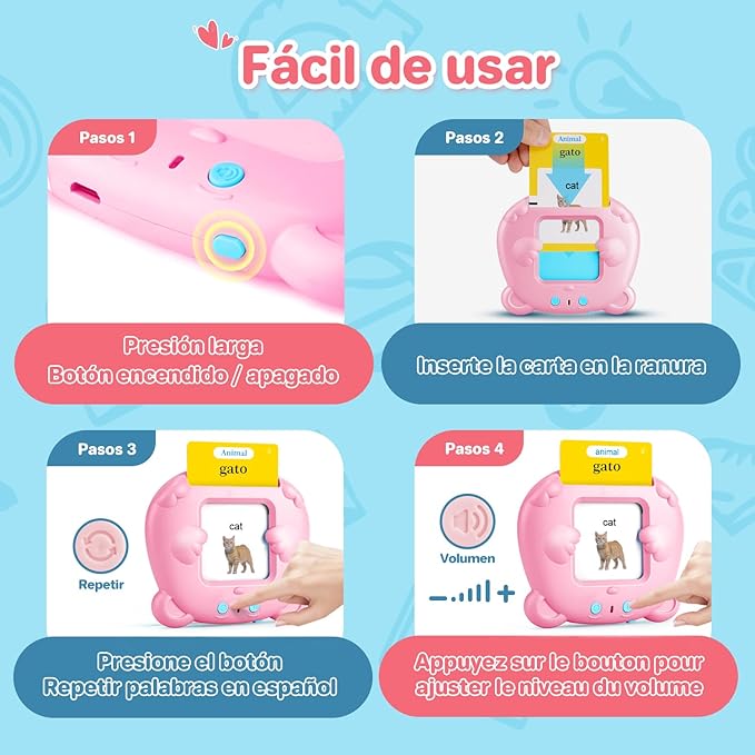 Spanish & English Talking Flash Cards for Toddlers, 510 Sight Words Bilingual Flash Cards, ABC & Number Learning Toys, Montessori Toys, Speech Therapy Toys, Children's Sensory Preschool Birthday Gifts