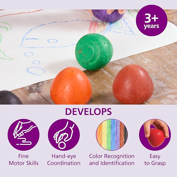 Colorations Chubby Non-Toxic Crayons for Toddlers, Palm Grip Eggs, Set of 8 Colors, Shape is Easy for Young Children Grip, Hold & Draw, Classroom Must Haves