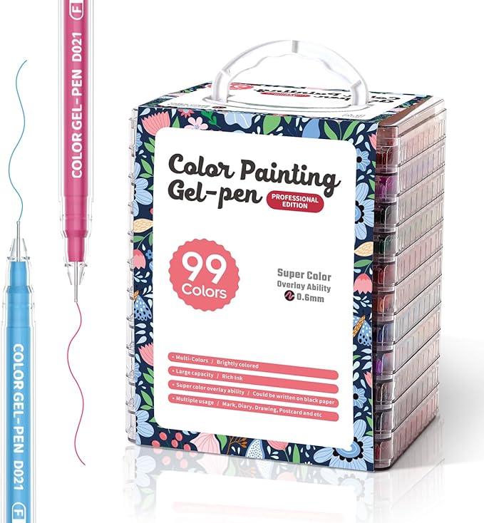 Acrylic Gel Pens for Coloring, 99 Pack Colored Gel Pens for Black Paper & White Paper, 0.6mm Fine Point Colorful Pens for Adult Drawing, Journaling, Note Taking, Doodling, Art Supplies