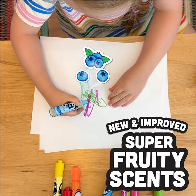 Scentos Scented Chisel Tip Markers 24 Pack, With Fruit Scent, 12 Assorted Colors, Different Fruity Each, Washable Markers, Marker for Kids, for Posters and Science Fairs, Super Washable Ink.