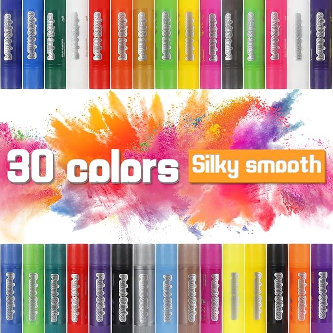 30 Colors Solid Tempera Paint Sticks, Washable Paint Sticks for Kids, Quick Drying, Non-Toxic, Ideal for Kids and Students