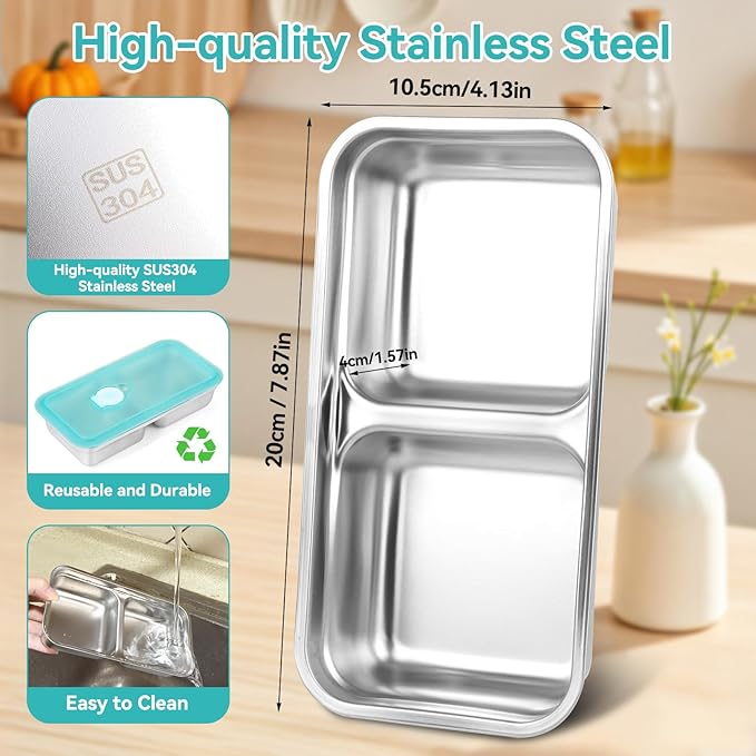 Stainless Steel Snack Containers, 4 Pack Grab and Go Snack Containers Reusable, Double Compartment Food Storage Containers with Lids, Lunch Box Containers for Travel, Outdoor Camping and Daily Use