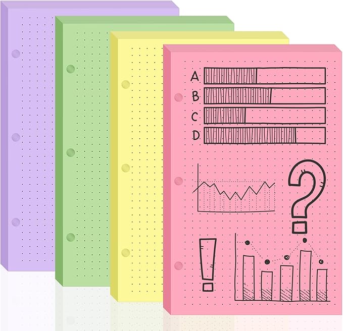 100 sheet Half Letter Dotted Refill Paper 3 Hole Punch 5-1/2 x 8-1/2 College Ruled Dot Grid Paper Refill Colored Mini Binder Paper Planner Inserts Fits Mini 3 Ring Binder Office