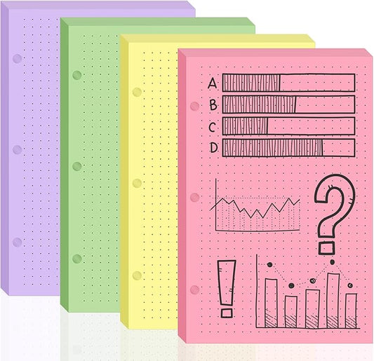 100 sheet Half Letter Dotted Refill Paper 3 Hole Punch 5-1/2 x 8-1/2 College Ruled Dot Grid Paper Refill Colored Mini Binder Paper Planner Inserts Fits Mini 3 Ring Binder Office