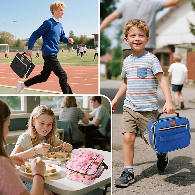 Genteen Lunch Box for Kids, Boys - Insulated Small LunchBox Reusable, Zip Closure & Buckle Handle, Portable Cooler for Work, School, Travel (Rainbow)