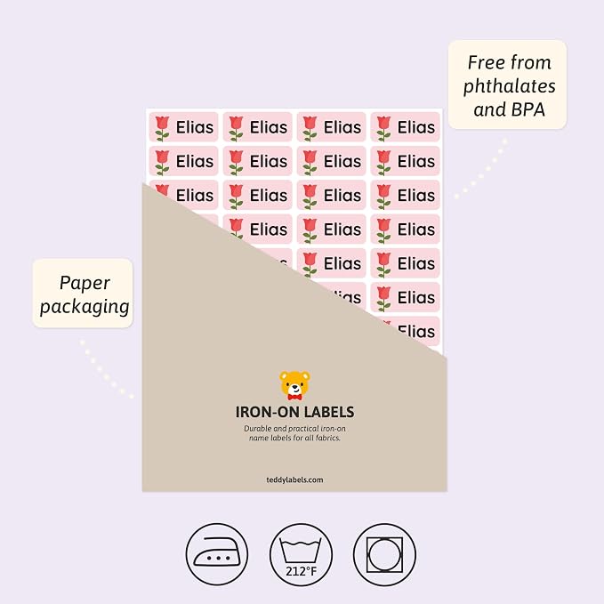 Iron-On Name Labels & Clothing Labels for Nursing Home (120) – Iron On Name Tags & Name Labels for Clothing & Clothes, School & Daycare – Waterproof - Flowers