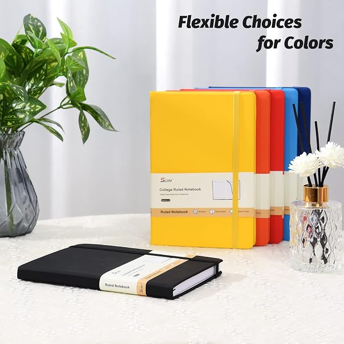 SUIN 6 Pack A5 Hardcover Lined Journal Notebooks, 200 Pages, Black