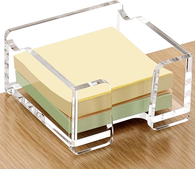 SANRUI Acrylic Sticky Note Holder with Pen Slot Clear Memo Pad Dispenser for 3x3 Inch Notes, All-in-One Desk Accessories for Home Office & School Supplies