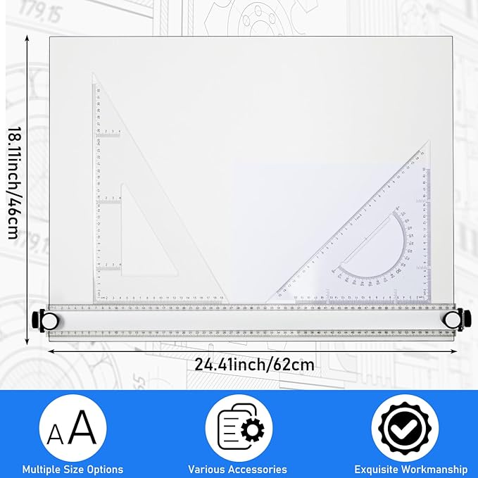 Zonon A2 Portable Drawing Board, Multi-Function Metric Drafting Table Drafting Board with Clear Rule Parallel Motion and Angle Adjustable Measuring System