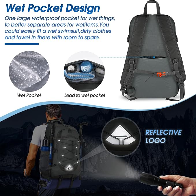 IGOLUMON Hiking Backpack 40L Packable Lightweight Camping Daypack Men Women | Multi-compartment storage Water-resistant Foldable Nylon Material Hiking Day pack for Camping Cycling Outdoor